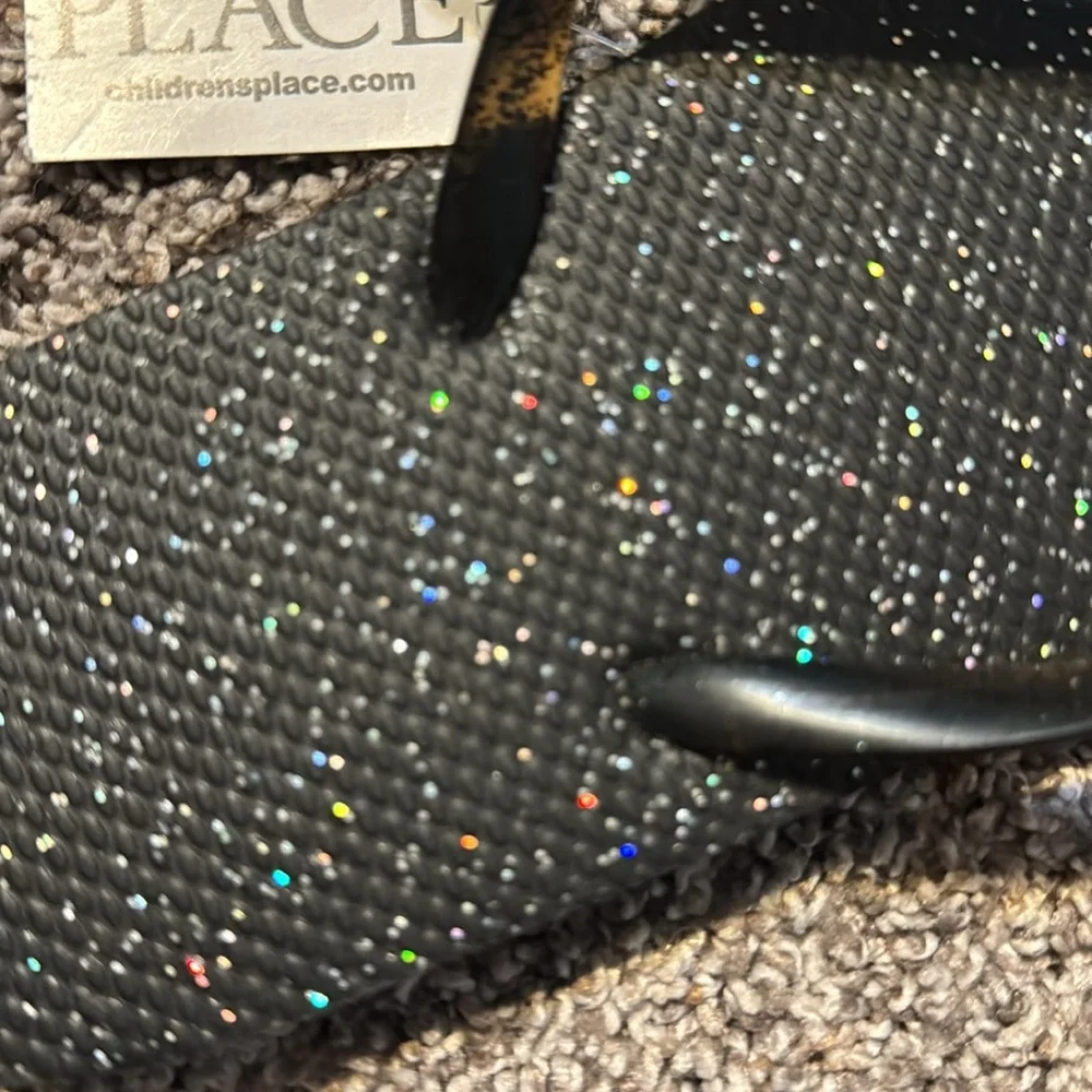 2/$10 Girls 3/4 Stylish Black Glitter Flip Flops